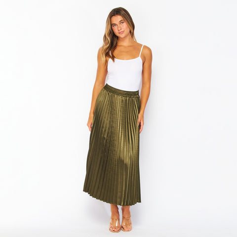 Olive Pleated Skirt