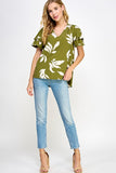Olive Abstract V Neck Top