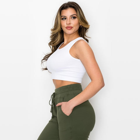 High Neck Cropped Tank White