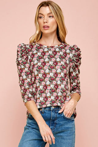 Mandy Floral Black Top
