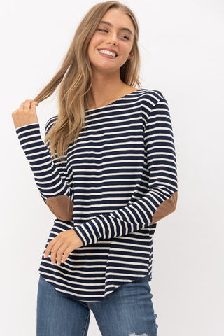 Elbow Patch Knit Top Navy