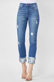 Mid Rise Ankle Cuff Straight Jeans