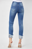 Mid Rise Ankle Cuff Straight Jeans