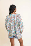 Ivory and Teal Front Tie Kimono