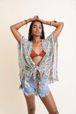 Ivory and Teal Front Tie Kimono