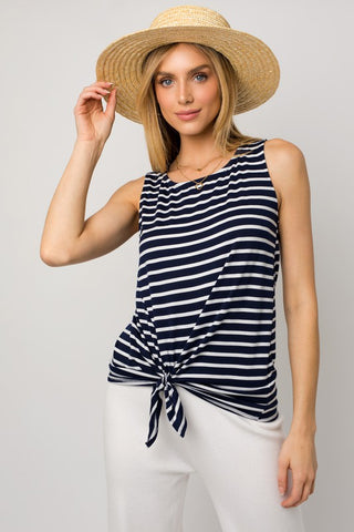 Stripe and Side Knot Navy/Wht Top