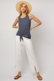 Stripe and Side Knot Navy/Wht Top