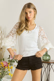 Lace Sleeve Top Off White