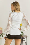 Lace Sleeve Top Off White